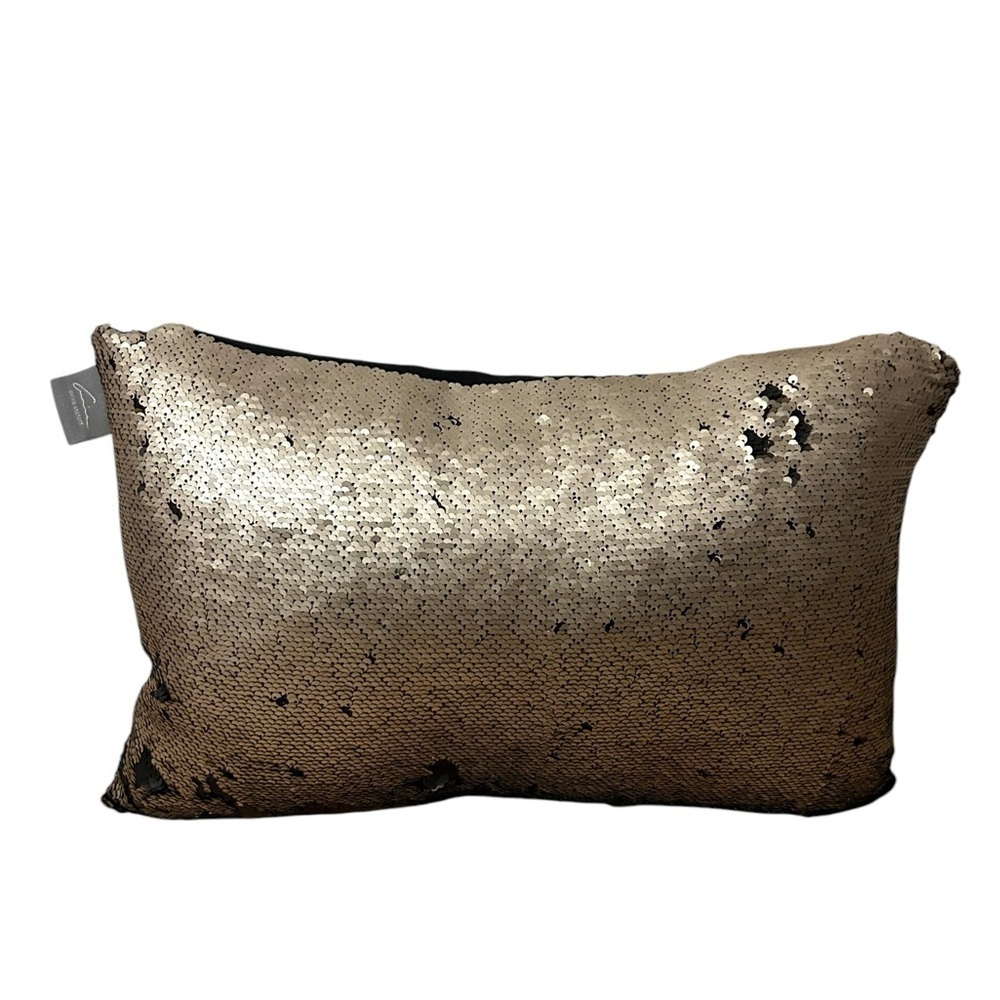Aviva Stanoff Gold Reversible Sequin Accent Luxury Glam Decorative Throw Pillow